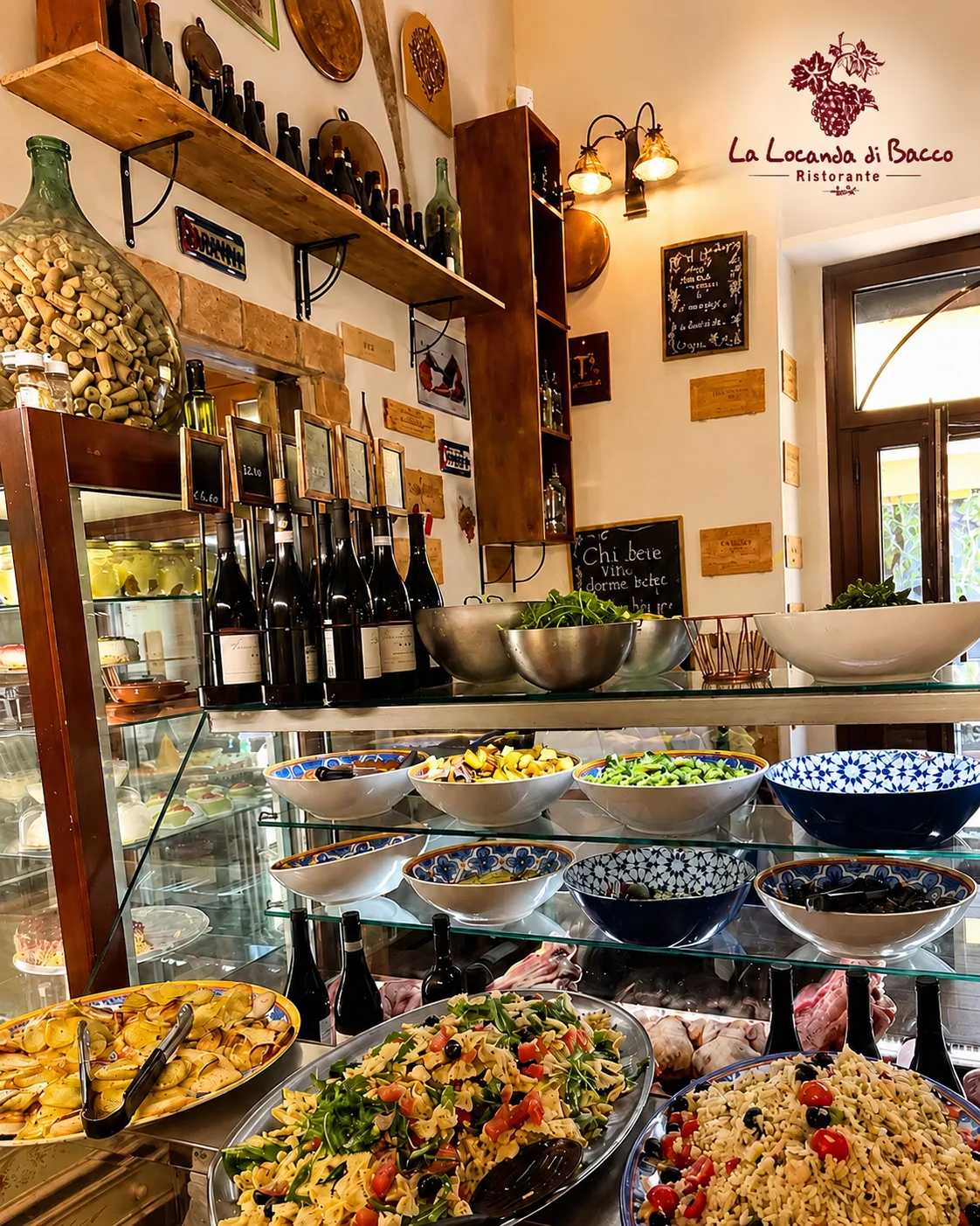 Le bottiglie della cantina della Locanda di Bacco